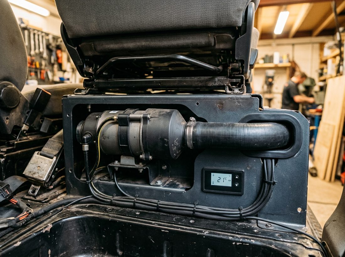 Diesel heater fitted under a seat in a camper van